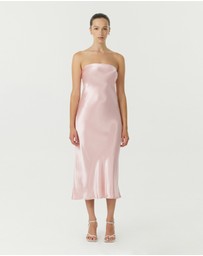 Third Form - Satin Tie Back Strapless Midi Dress