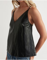 Decjuba - Deep V Faux Leather Cami