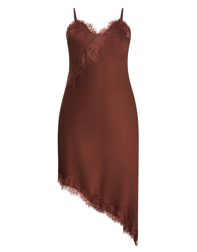 City Chic - Plus size Lace Trim Asymmetrical Hem Dress - light espresso