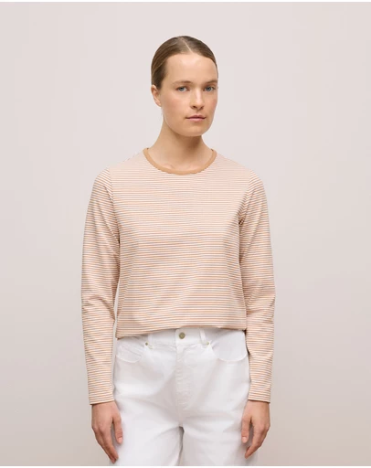 Trenery - Brushed Cotton Stripe Long Sleeve T-shirt in Camel