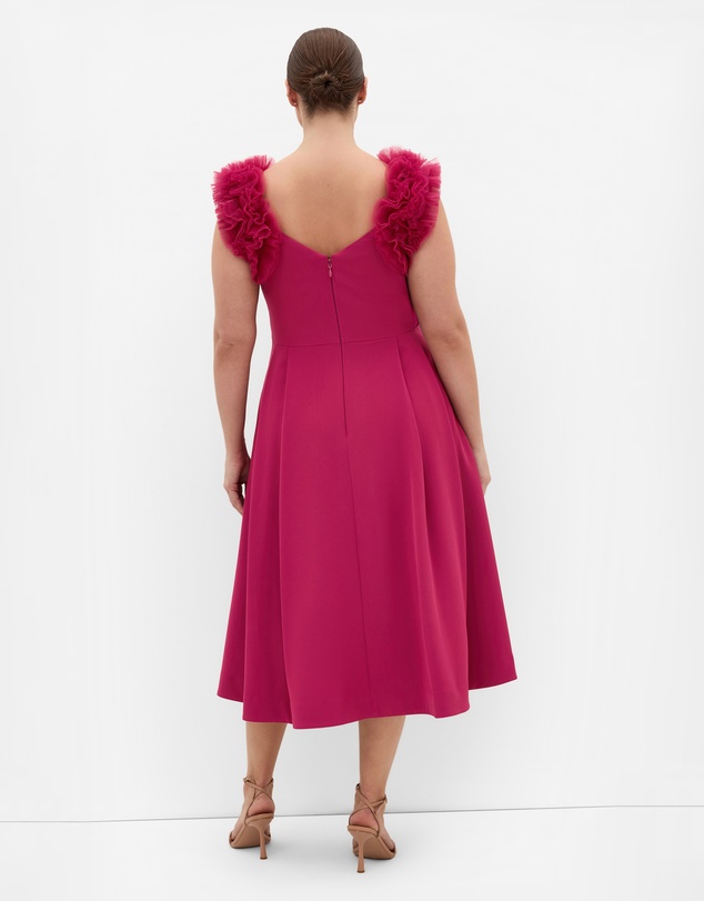 City Chic - Plus size Roselyn Ruffle Tulle Midi Dress - raspberry