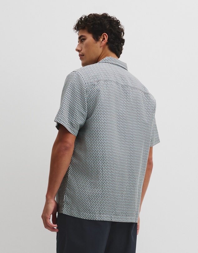 Country Road - Short Sleeve Tencel Linen Geometric Print Shirt