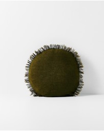 Aura Home - Vintage Linen Fringe Small Round Cushion