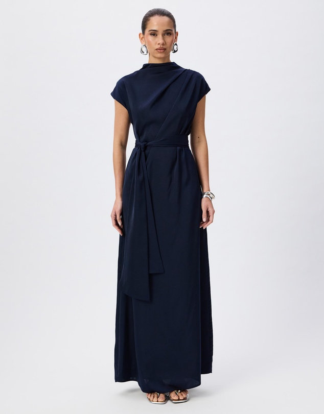 Tussah - Violet Drape Tie Detail Satin Maxi Dress