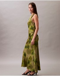 Calvin Klein - Crushed Satin Floral Midi Dress