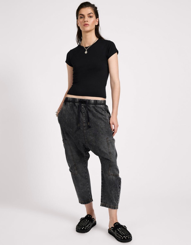 ONE TEASPOON - Isla Low Waist Drawstring Harem Denim Jeans - Charcoal Black