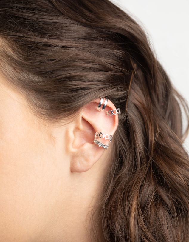 Lovisa - Silver Starry Heart Cuff Earring 8-Pack