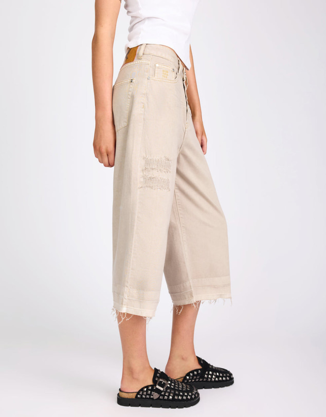 ONE TEASPOON - 720'S Mid Waist Super Long Length Denim Jorts - Stone