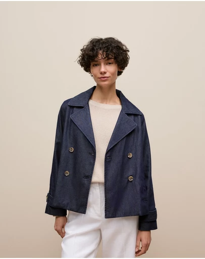 Trenery - Denim Cropped Trench in Indigo Rinse
