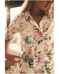 NEXT - Broderie Short Sleeve Button Down 100% Cotton Shirt
