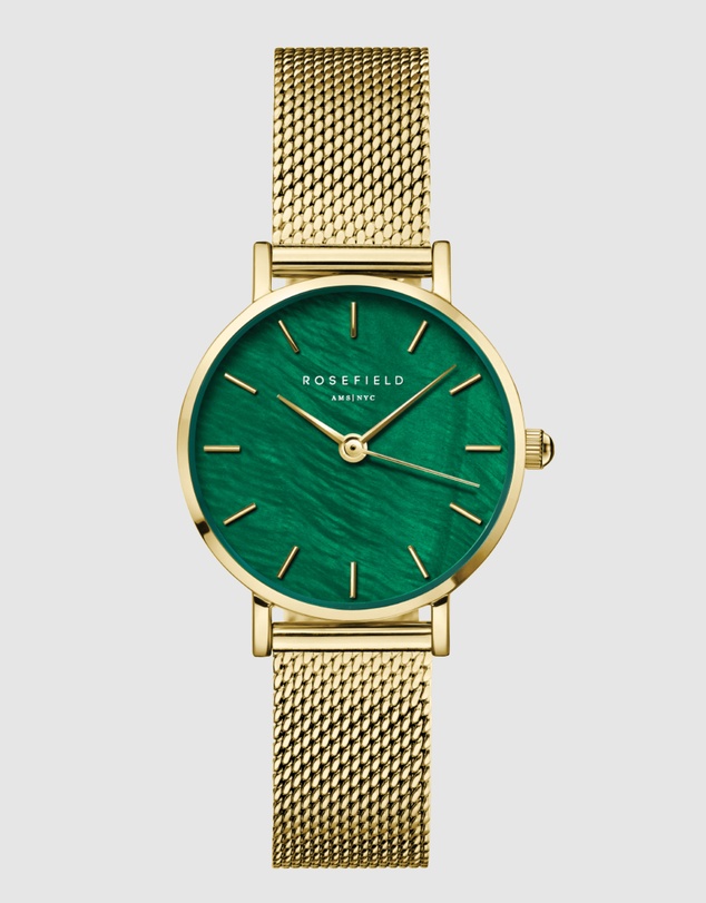 Rosefield - The Small Edit - Gold Mesh With Green Dial