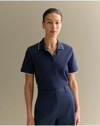 Trenery - Australian Cotton Pique Tipped Monogram Polo in Navy