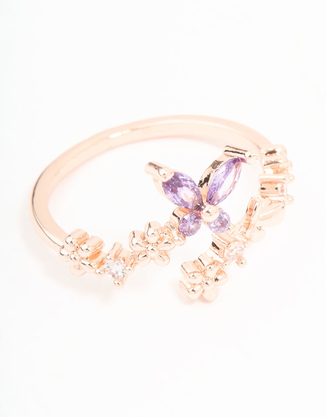 Lovisa - Rose Gold Cubic Zirconia Dainty Butterfly Rings 2-Pack