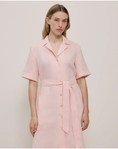 Trenery - Linen Belted Shirt Dress in Blossom Pink