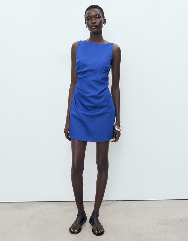 M.N.G - Linen Cotton Blend Draped Dress