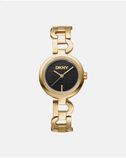 DKNY - Open Link Gold 28mm Black Dial Womens Watch