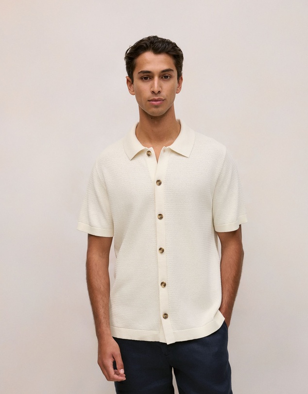 Trenery - Cotton Basketweave Knit Shirt in Parchment