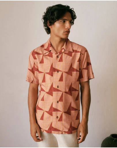 Trenery - Escher Camp Collar Shirt in Crimson