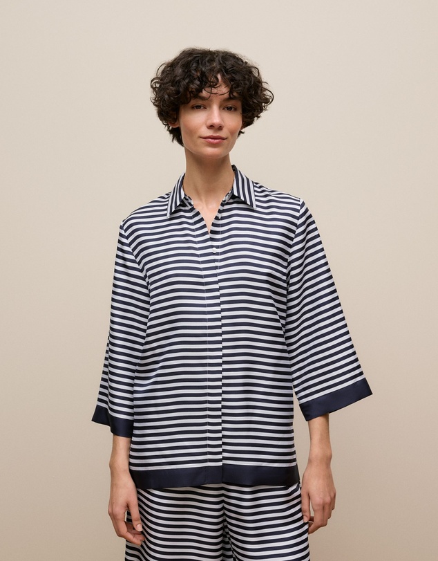 Trenery - Silk Twill Stripe Shirt in Night Sky