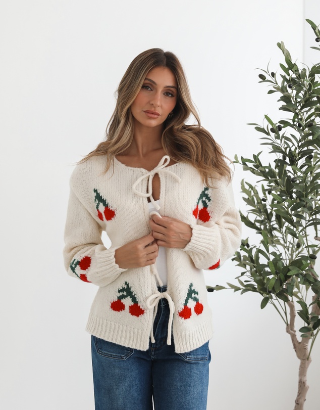 Esther & Co - Jaya Cardigan - Cream Print