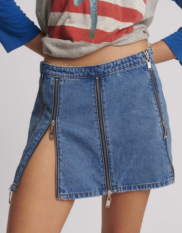 ONE TEASPOON - Zip Mid Waist Micro Mini Denim Skirt - Blue Estate