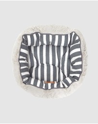 Mog & Bone - 4 Seasons Reversible Circular Dog Bed - Charcoal Hamptons Stripe Print