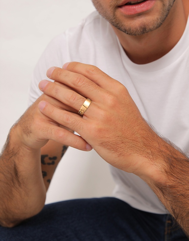 Kuzzoi - ICONIC EXCLUSIVE - Polished Band Ring in Chain Look in Gold-Plated 925 Sterling Silver