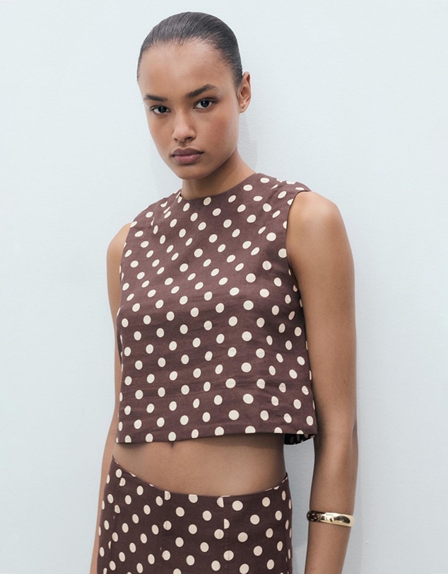 M.N.G - Romeo Polka-Dot Linen Crop Top