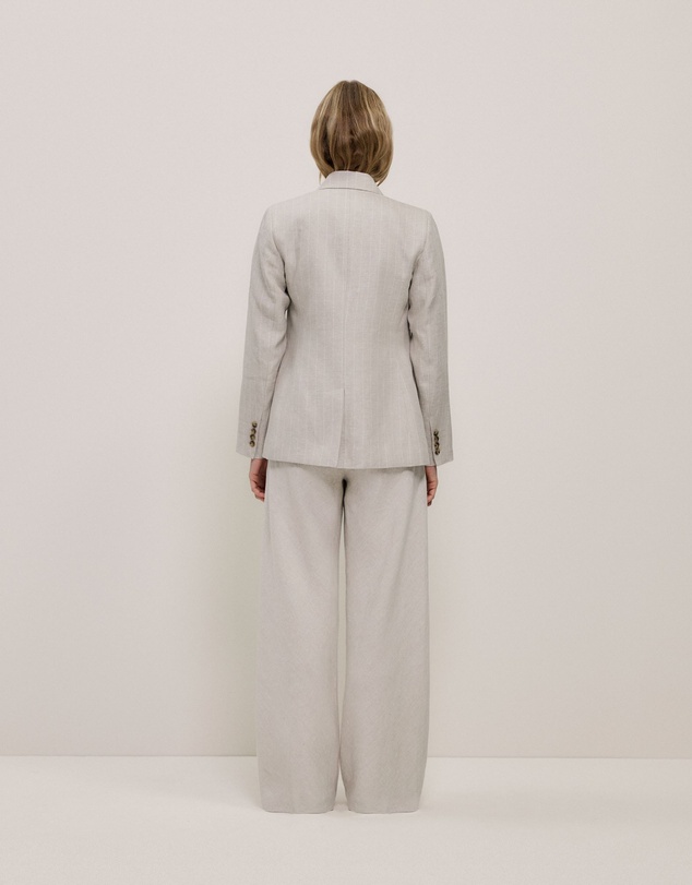 Trenery - Linen Stripe Double Breasted Blazer in Flax