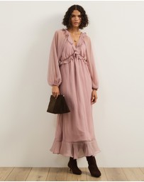 Atmos&Here - Tyla V-Neck Boho Midi Dress with Ruffle Detail