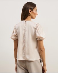 Atmos&Here - Everly Satin Puff Sleeve Blouse
