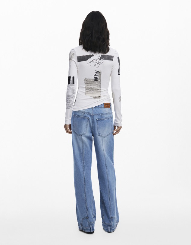 Desigual - Ribbed newspaper T-shirt