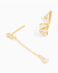 Lovisa - Gold Plated Sterling Silver Cubic Zirconia Chain & Stud Earrings 3-Pack