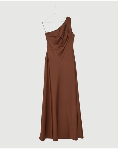 Revibe - Repaired CHANCERY Hallie Satin One Shoulder Drape Maxi Dress - AU 10