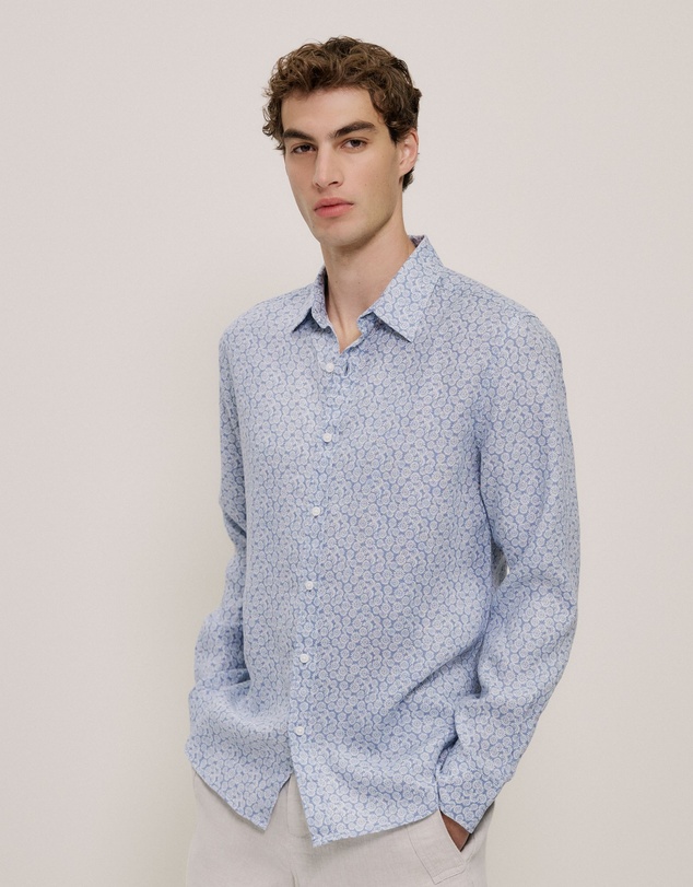 Trenery - Heath Linen Long Sleeve Shirt in Faded Blue