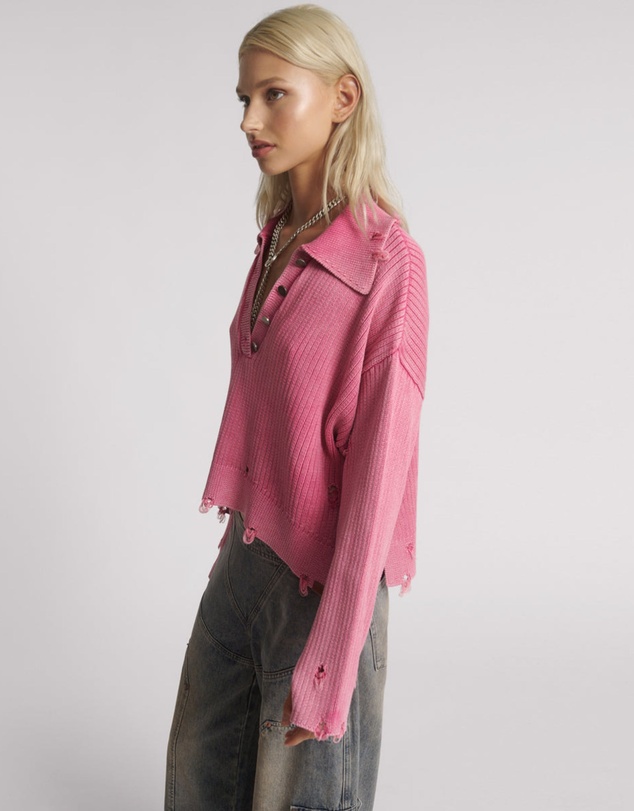 ONE TEASPOON - Rib College Pullover Sweater - Pink