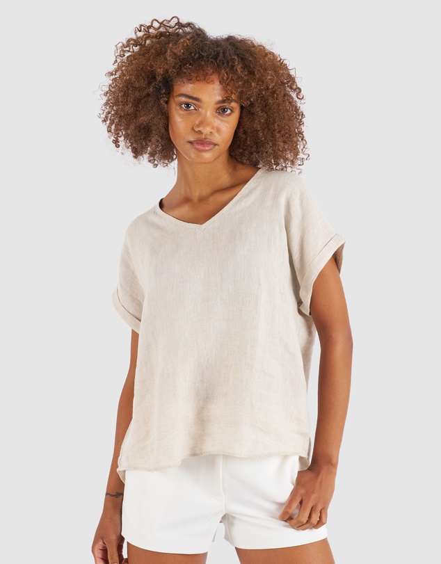 CAMIXA - Martina Linen V-Neck T-shirt