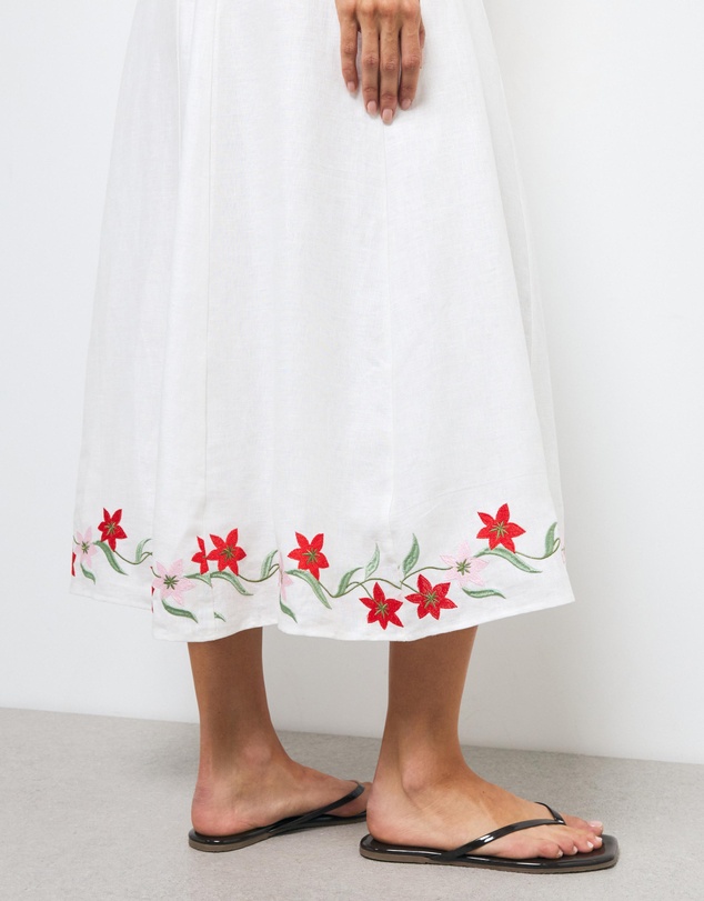 AERE - Sybella Embroidered Linen Midi Dress