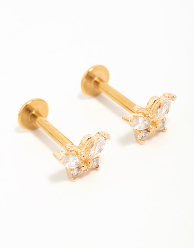Lovisa - Gold Plated Surgical Steel Cubic Zirconia Butterfly Flat Back Earrings