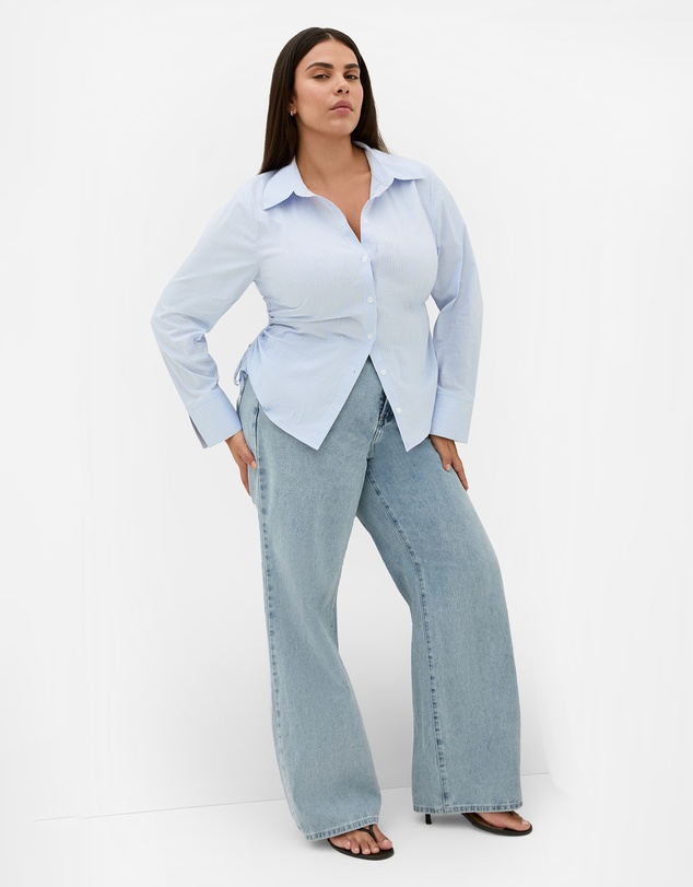 City Chic - Plus size Tayla Side Cinched Stripe Shirt - sky blue