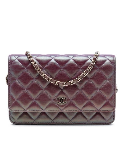 Pre-Loved by Azura Reborn - Pre-Loved CC Quilted Iridescent Lambskin Wallet on Chain