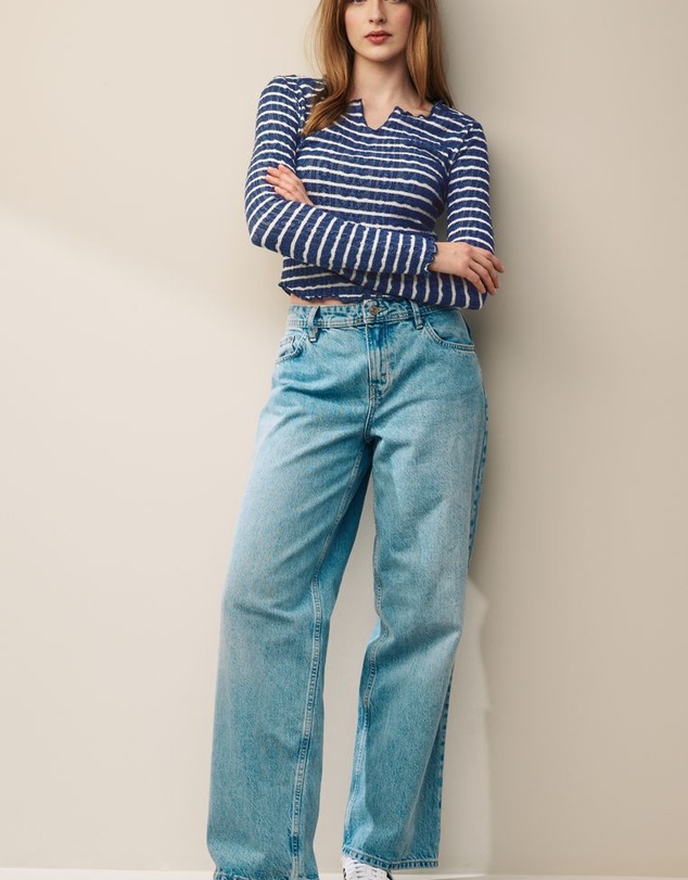 NEXT - Notch Front Longsleeve Textured Stripe Top