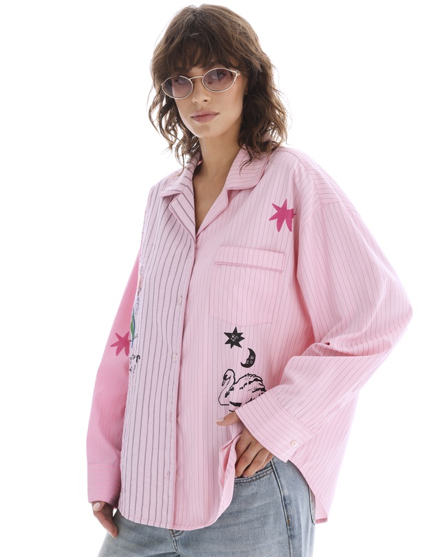 THE TALES - Half n Half Illustrated Soleil Stripe Shirt