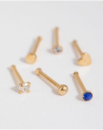Lovisa - Gold Surgical Steel Heart Diamante Nose Stud 6-Pack