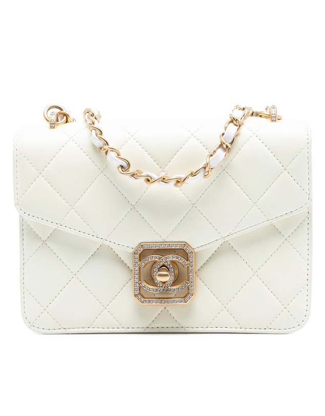 Pre-Loved by Azura Reborn - Pre-Loved Quilted Lambskin Crystal Geometric CC Frame Flap