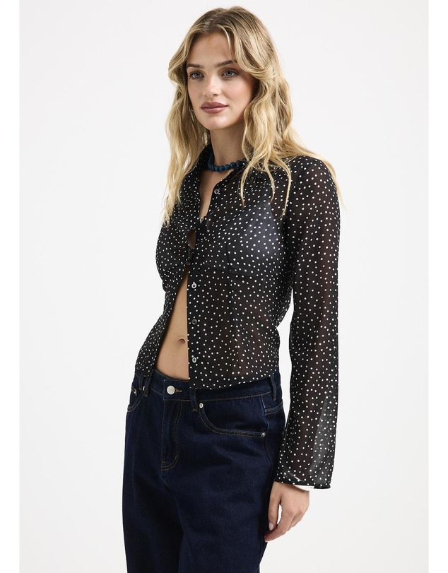 Alice In The Eve - Jade Sheer Polka Dot Long Sleeves Shirt