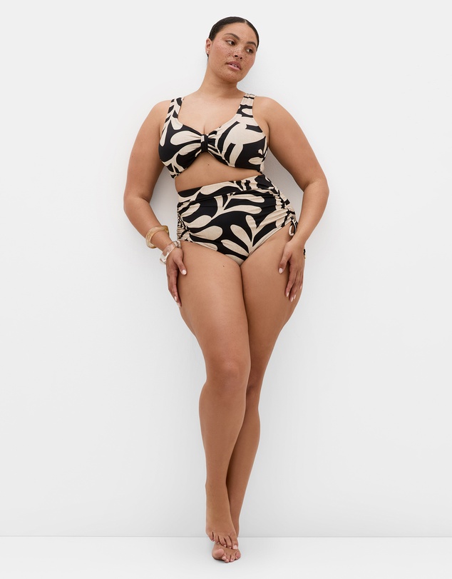 City Chic - Plus size Taranto Print Hi Waist Bikini Brief - black