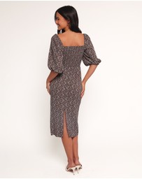 Petal & Pup - Oona Midi Dress - Brown Blue Floral