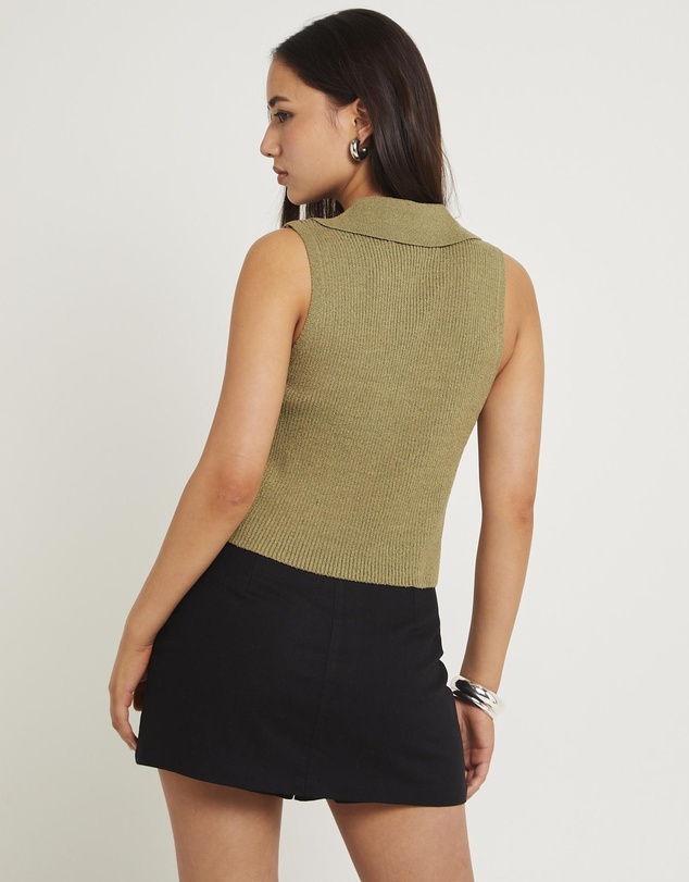 Subtitled - Meryl Ribbed Collar Knit Top