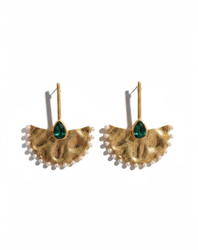 Mossée - Vida Vintage Gold Pearl Fan Stud Earrings